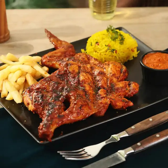 Portuguese Chicken with Rice and Chips